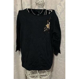 NEW WITH TAGS Josephine Chaus black & gold beaded pullover sweater floral bead S